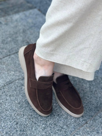 Лоферы из натуральной замши с мемори стелькой фигурная перемычка Какао (154-25/Хиллари2) модель P_175805-S38_183930 Фото