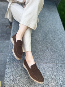 Лоферы из натуральной замши с мемори стелькой фигурная перемычка Какао (154-25/Хиллари2) модель P_175805-S38_183930 Фото