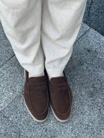 Лоферы из натуральной замши с мемори стелькой фигурная перемычка Какао (154-25/Хиллари2) модель P_175805-S38_183930 Фото