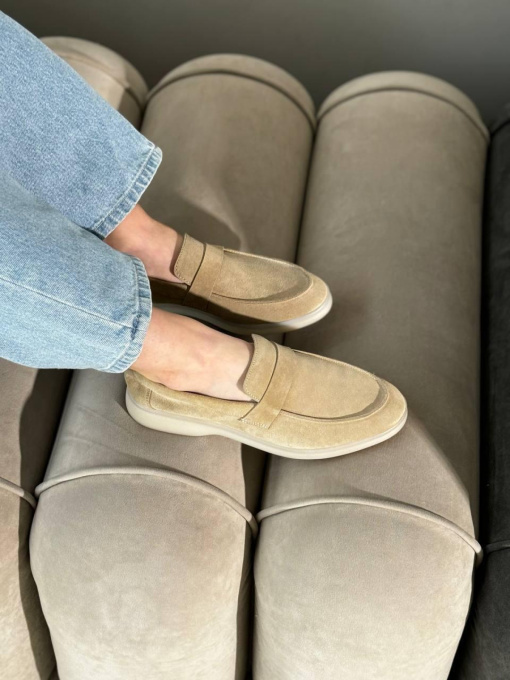 Лоферы из натуральной замши на кожаной стельке Светлый беж (154/Хилари2) модель P_228747-S35_228747 Фото