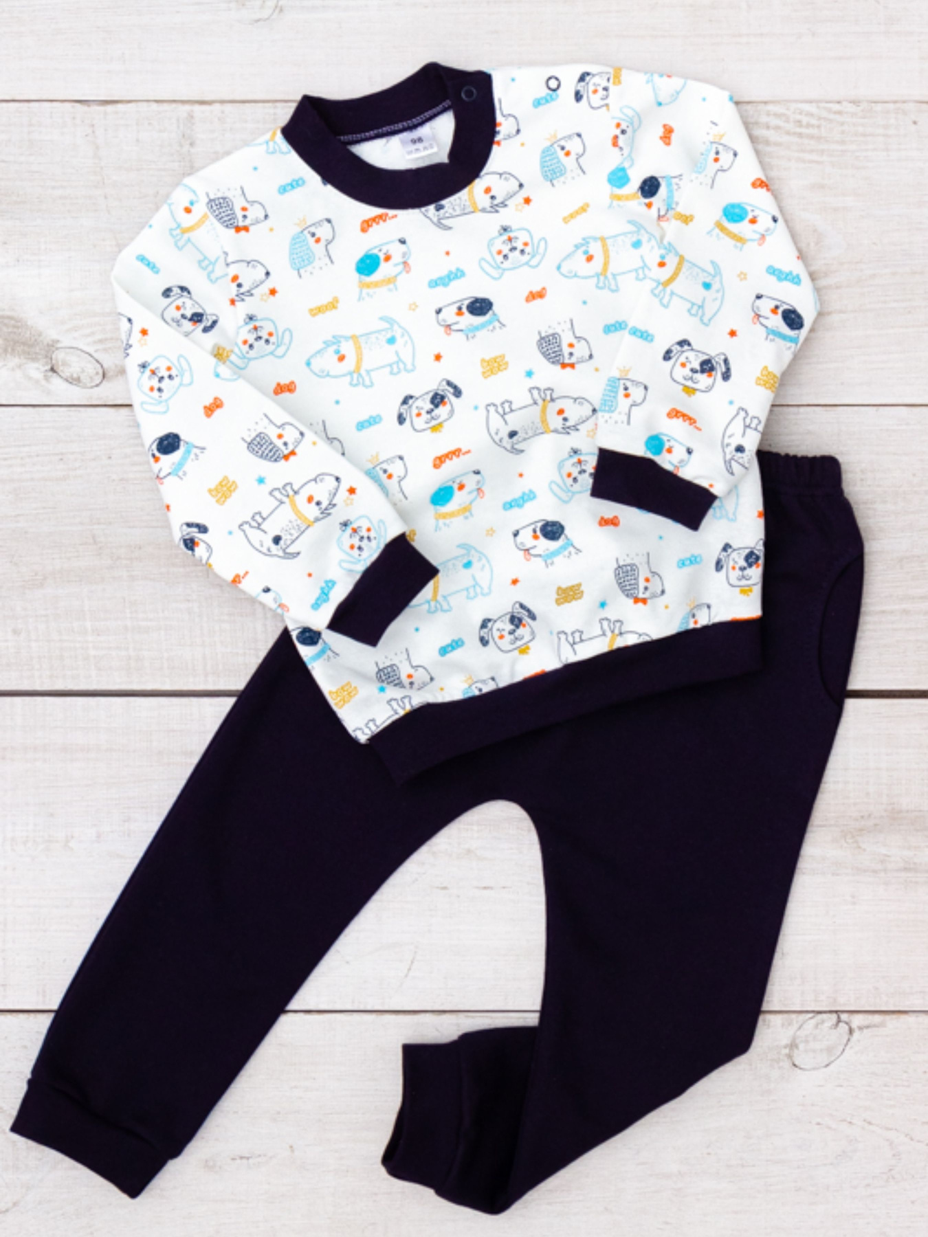 Утеплений ясельний комплект для хлопчика (світшот та штани), Молочний Носи Своє (5063-024-4) модель 5063-024-4-pesiki-molochnij Фото