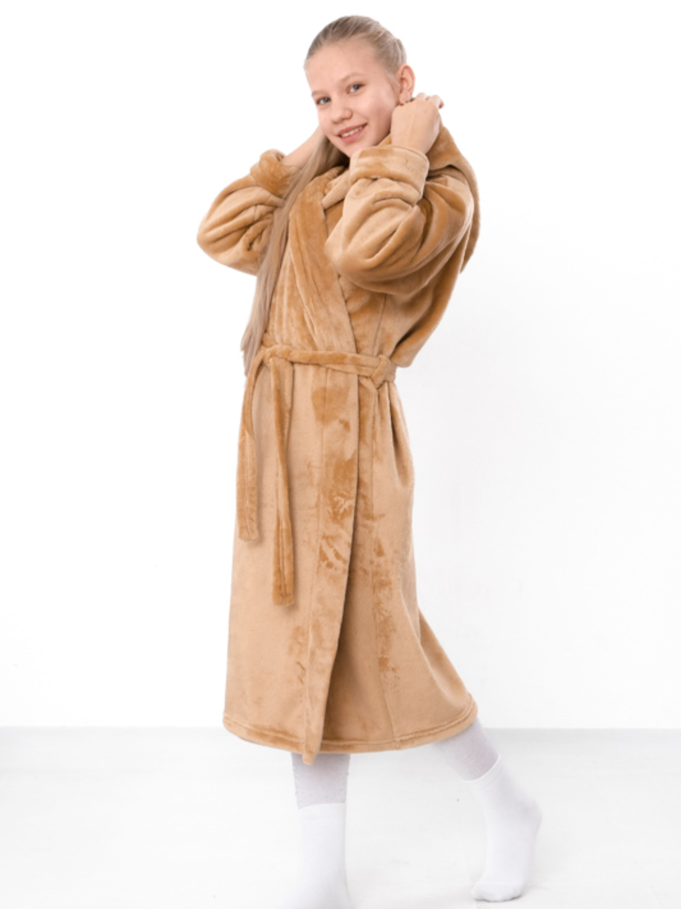 Махровий халат для дівчинки однотонний з капюшоном, Капучино Носи Своє (6390-034-5) модель 6390-034-5-bezh Махровий халат для дівчинки однотонний з капюшоном, Капучино Носи Своє (6390-034-5) модель 6390-034-5-bezh Фото
