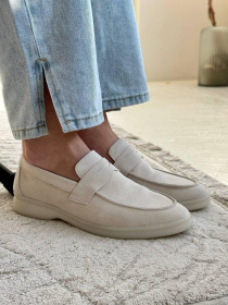 Лофери з натуральної замші фігурна перемичка Світлий беж (154) модель P_205687-S37_205687 Фото