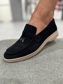 Замшевые лоферы узкая перемычка/замок и кольцо Черный (154/хилари2/фурнитура) модель P_190198-S37_190204 Фото