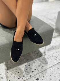 Замшевые лоферы узкая перемычка/замок и кольцо Черный (154/хилари2/фурнитура) модель P_190198-S37_190204 Фото