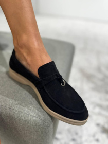 Замшевые лоферы узкая перемычка/замок и кольцо Черный (154/хилари2/фурнитура) модель P_190198-S37_190204 Фото