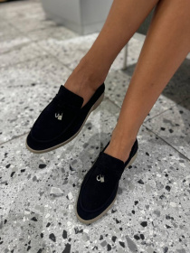 Замшевые лоферы узкая перемычка/замок и кольцо Черный (154/хилари2/фурнитура) модель P_190198-S37_190204 Фото