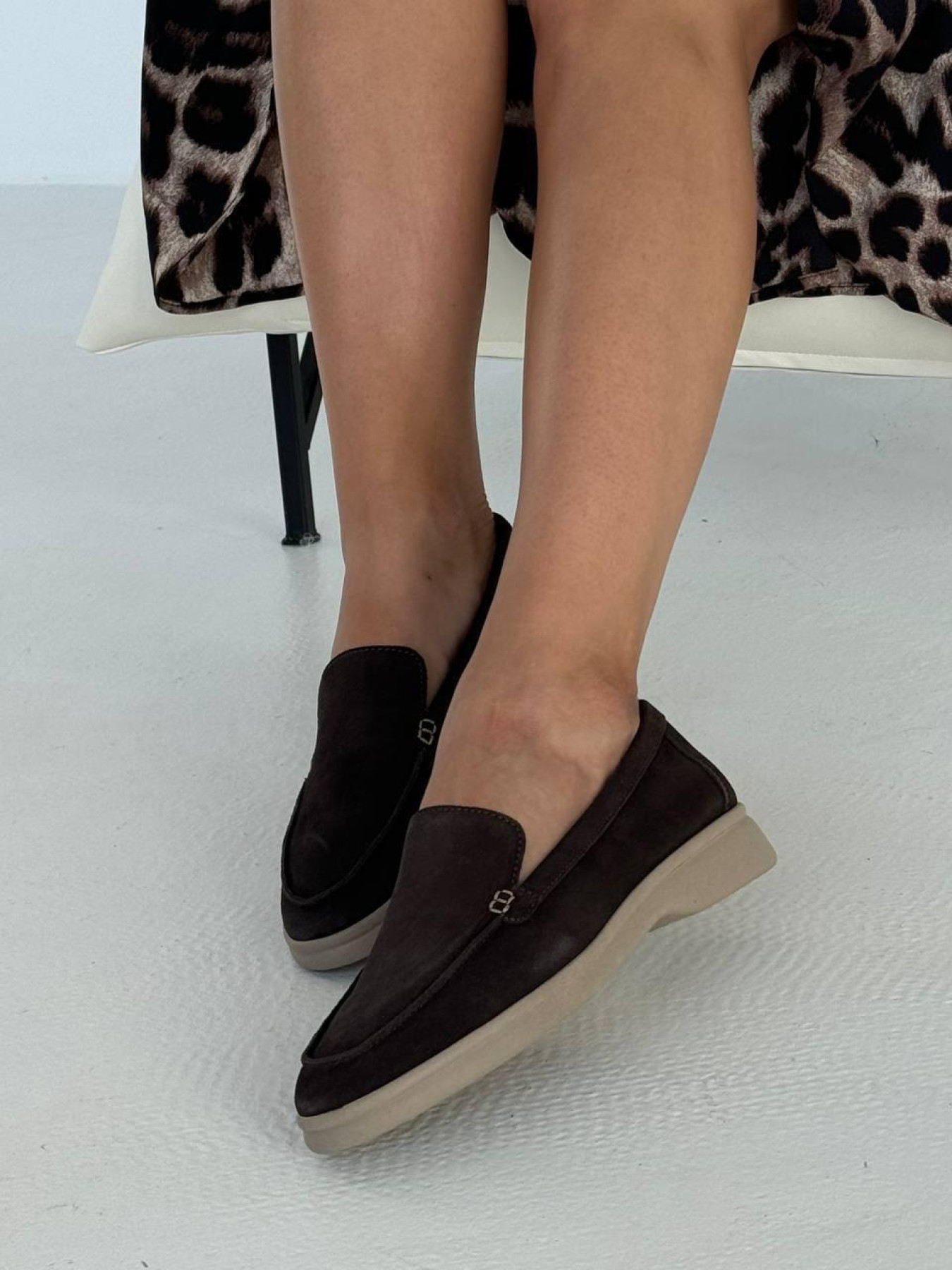 Лоферы из натуральной замши без подкладки Темный шоколад (164/Хилари2) модель P_193403-S38_193762 Фото