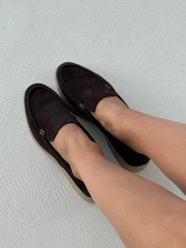 Лоферы из натуральной замши без подкладки Темный шоколад (164/Хилари2) модель P_193403-S38_193762 Фото