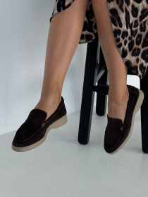 Лоферы из натуральной замши без подкладки Темный шоколад (164/Хилари2) модель P_193403-S38_193762 Фото