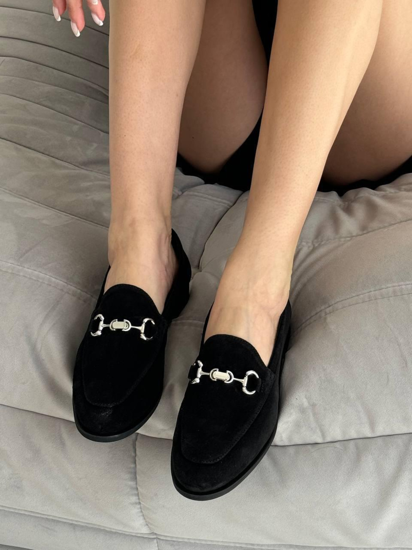 Лоферы из натуральной замши с узкой перетяжкой серебро Черный (161/10115) модель P_172835-S37_172835 Фото