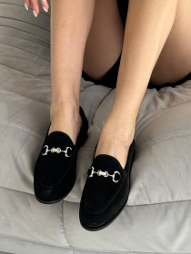 Лоферы из натуральной замши с узкой перетяжкой серебро Черный (161/10115) модель P_172835-S37_172835 Фото