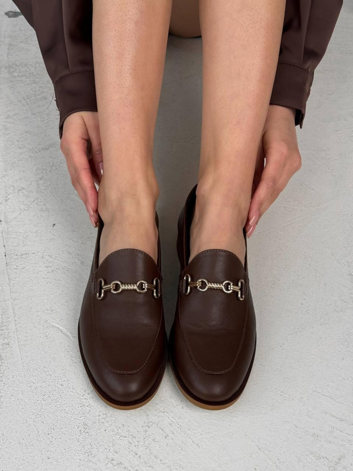 Лоферы из натуральной кожи с золотой антик фурнитурой Белиз Коричневая (161) модель P_214399-S37_214399 Фото