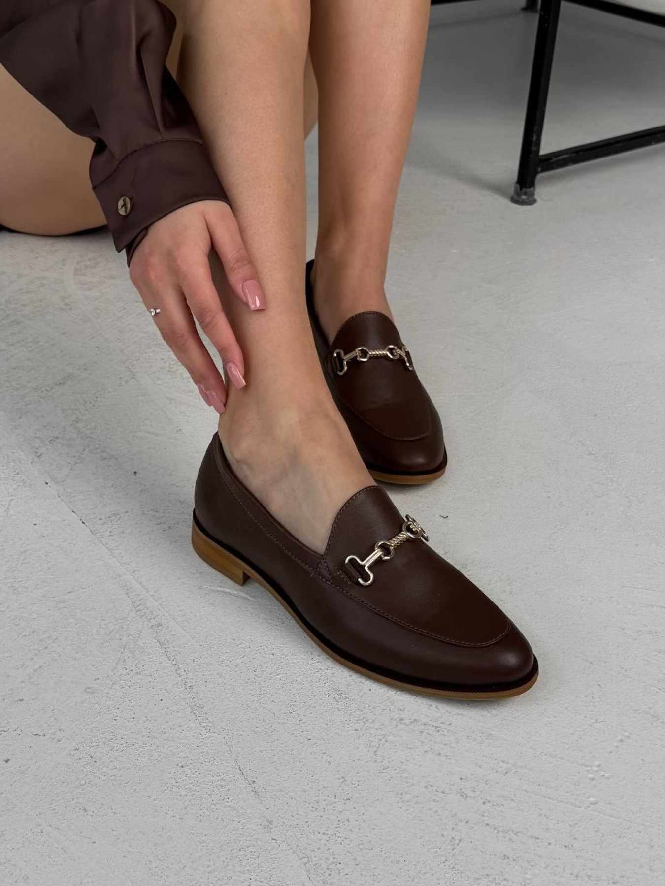 Лоферы из натуральной кожи с золотой антик фурнитурой Белиз Коричневая (161) модель P_214399-S37_214399 Фото