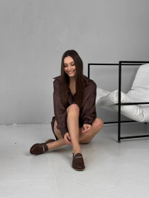 Лоферы из натуральной кожи с золотой антик фурнитурой Белиз Коричневая (161) модель P_214399-S37_214399 Фото