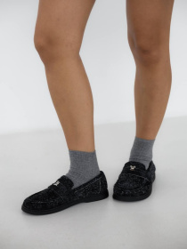 Лоферы из натуральной замши с ворсом с фурнитурой серебро Серый (256) модель P_233048-S38_233062 Фото