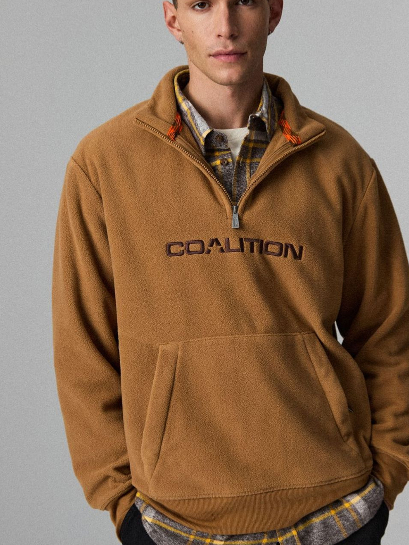 Флисовая толстовка мужская CLTN PHZ с воротником-стойкой и молнией кемел модель 10048156 Фото