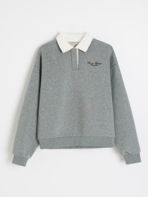 Свитшот женский ZOWRA с декоративным воротником серый меланж модель 10048825 Фото