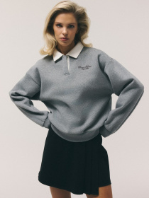 Свитшот женский ZOWRA с декоративным воротником серый меланж модель 10048825 Фото