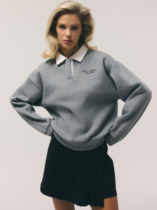 Свитшот женский ZOWRA с декоративным воротником серый меланж модель 10048825 Фото