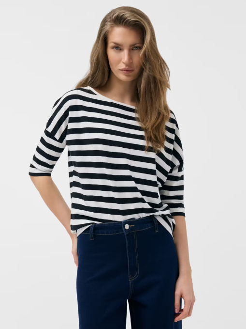 Лонгслів смугастий жіночий LONSAPAS біло-чорний модель 10048914 Лонгслів смугастий жіночий LONSAPAS біло-чорний модель 10048914 Фото