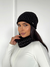 Зимова гармонія комфорту: в'язана Шапка з об’ємним баффом модель 950065-1 Фото