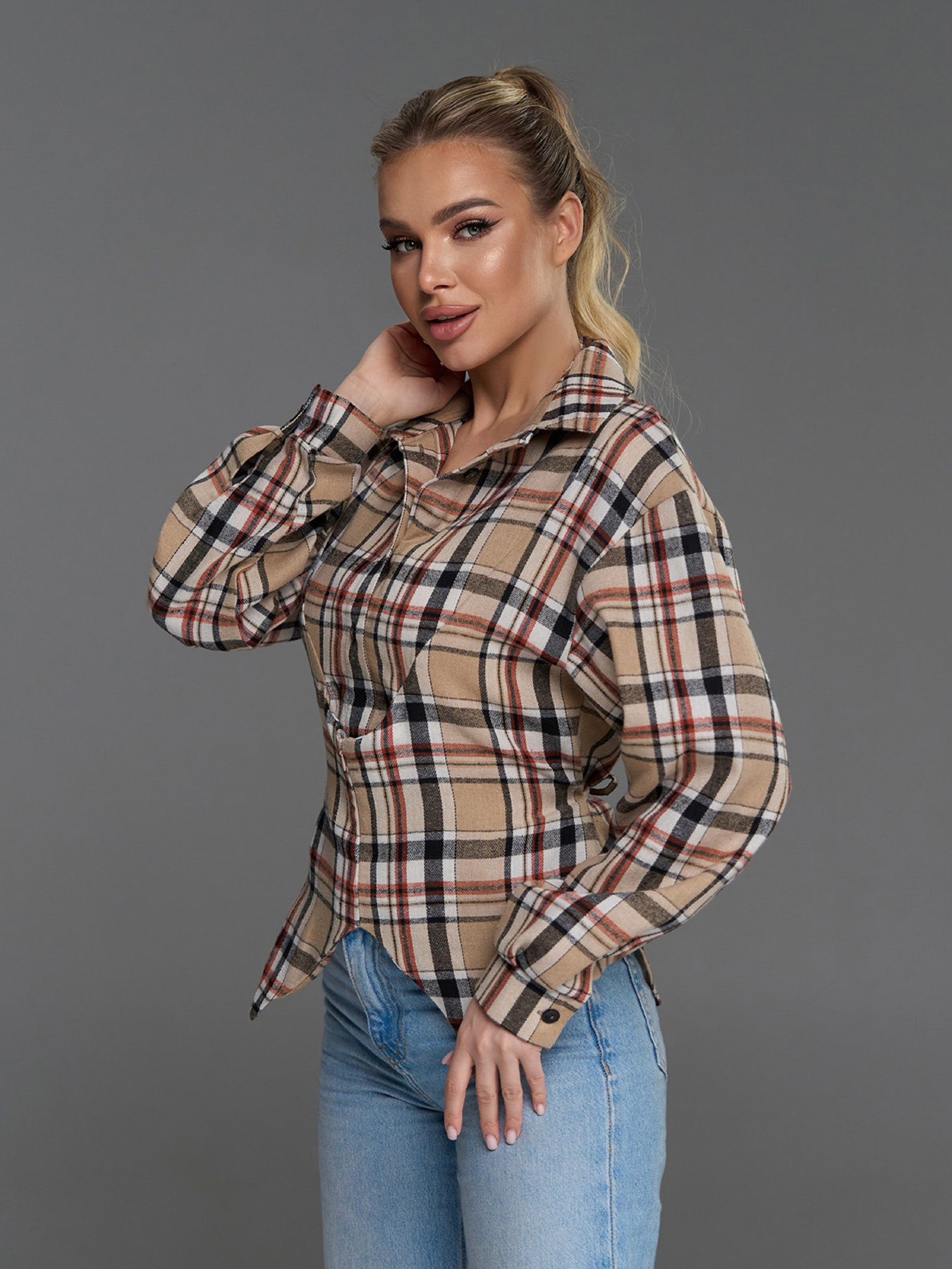 Рубашка повседневная ISSA Plus модель 15507_бежевый Фото