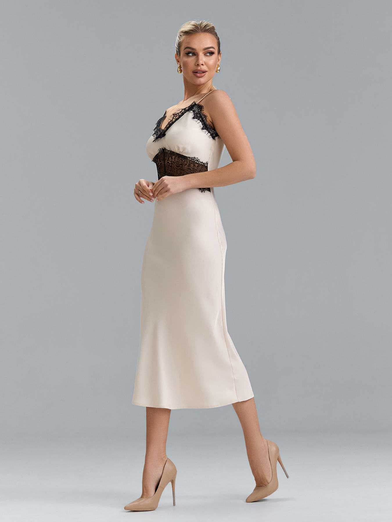 Платье миди ISSA Plus модель 15522_светло-бежевый Платье миди ISSA Plus модель 15522_светло-бежевый Фото