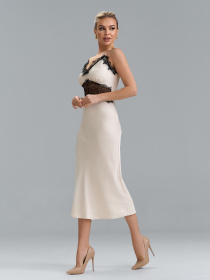 Платье миди ISSA Plus модель 15522_светло-бежевый Платье миди ISSA Plus модель 15522_светло-бежевый Фото