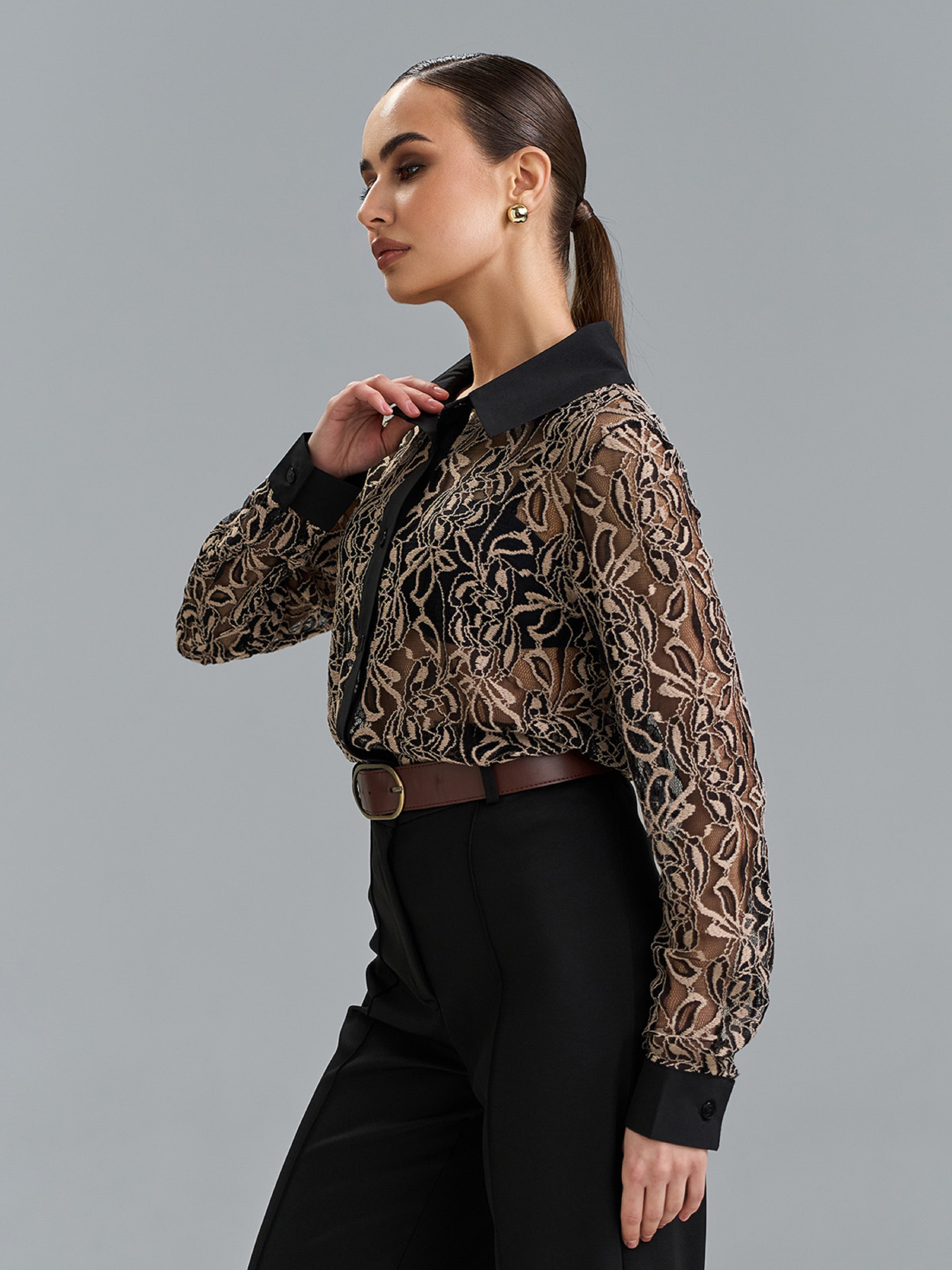 Сорочка повсякденна ISSA Plus модель 15516_черный_бежевый Фото