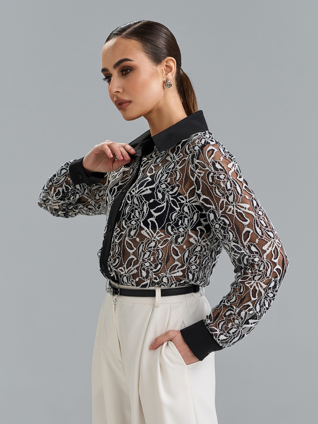 Сорочка повсякденна ISSA Plus модель 15516_черный_белый Фото