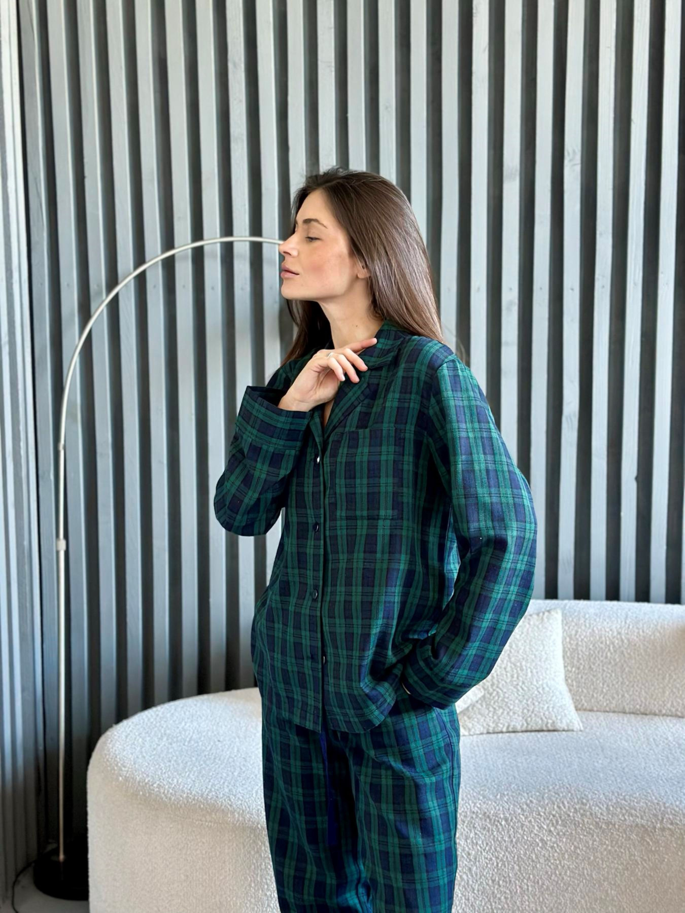 Пижамный комплект женский COSY в клеточку "Бруклин" рубашка+штани, зелено-синяя модель F231P01 Пижамный комплект женский COSY в клеточку "Бруклин" рубашка+штани, зелено-синяя модель F231P01 Фото