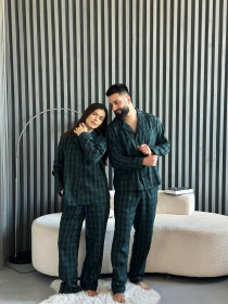 Пижамный комплект женский COSY в клеточку "Бруклин" рубашка+штани, зелено-синяя модель F231P01 Пижамный комплект женский COSY в клеточку "Бруклин" рубашка+штани, зелено-синяя модель F231P01 Фото