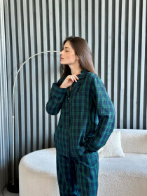 Пижамный комплект женский COSY в клеточку "Бруклин" рубашка+штани, зелено-синяя модель F231P01 Пижамный комплект женский COSY в клеточку "Бруклин" рубашка+штани, зелено-синяя модель F231P01 Фото