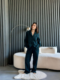 Пижамный комплект женский COSY в клеточку "Бруклин" рубашка+штани, зелено-синяя модель F231P01 Пижамный комплект женский COSY в клеточку "Бруклин" рубашка+штани, зелено-синяя модель F231P01 Фото