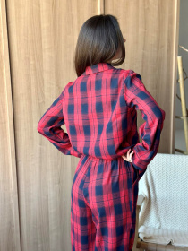 Пижамный комплект женский( рубашка+штаны) COSY в клетку "Глен", красно-синяя модель F221P01 Фото