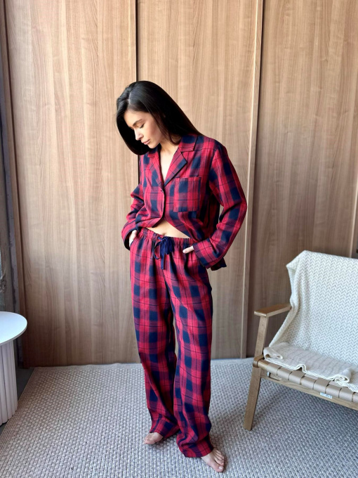 Піжамний комплект жіночий( сорочка+штани) COSY у клітинку "Глен", червоно-синя модель F221P01 Фото