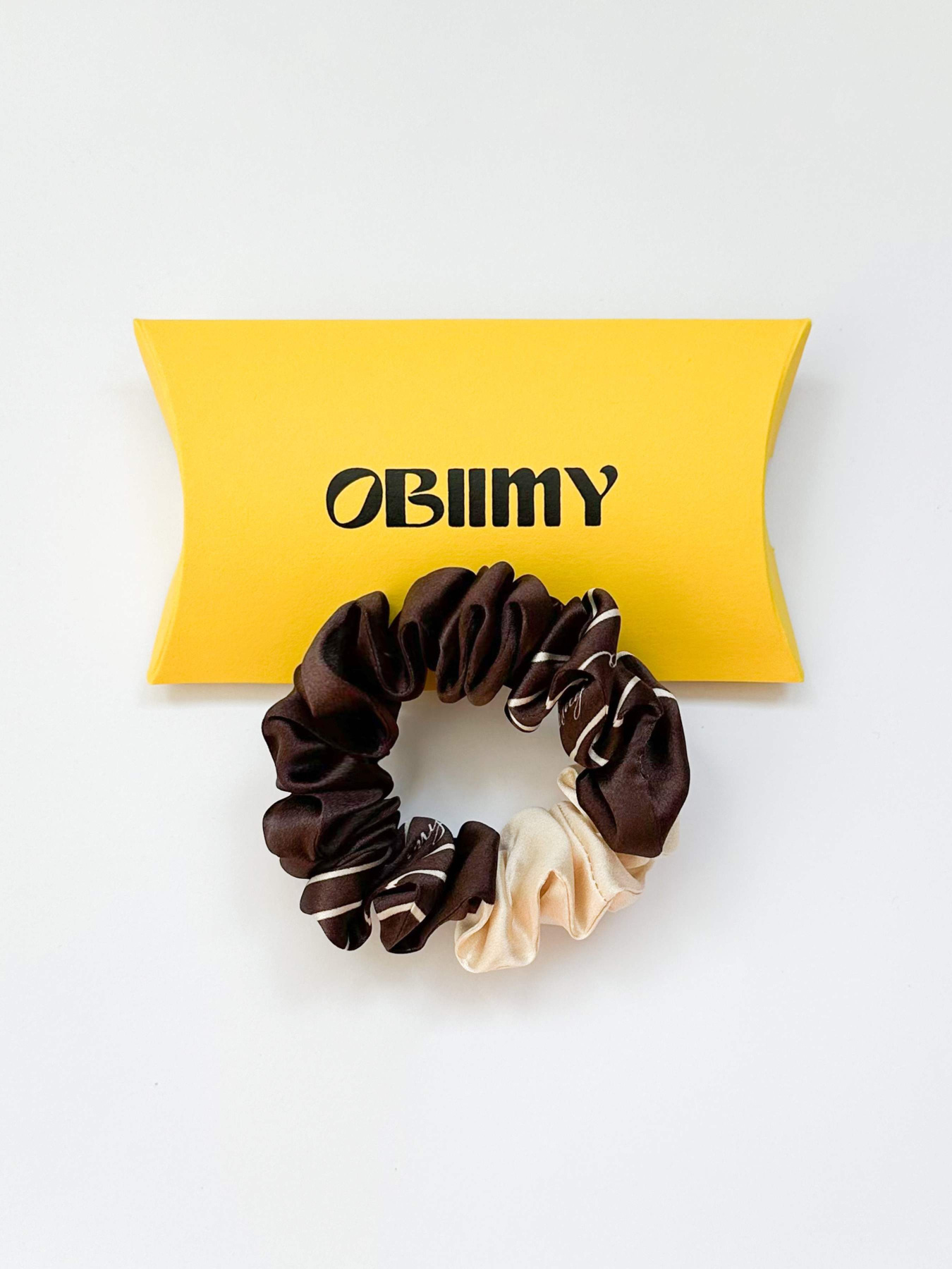 Резинка для волосся з натурального шовку "Ранкова кава" Obiimy модель R-19 Фото