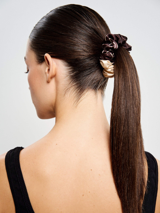 Резинка для волос из натурального шелка "Утренний кофе" Obiimy модель R-19 Фото