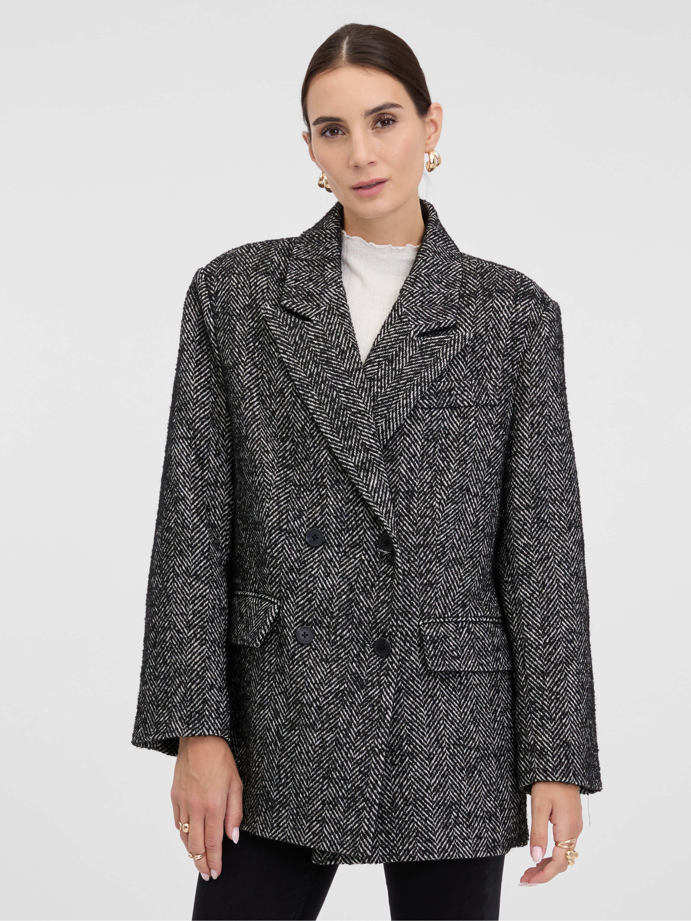 Пальто женское двубортное короткое серое ORSAY (1002110 X19-3911) модель 1002110-X19-3911 Фото