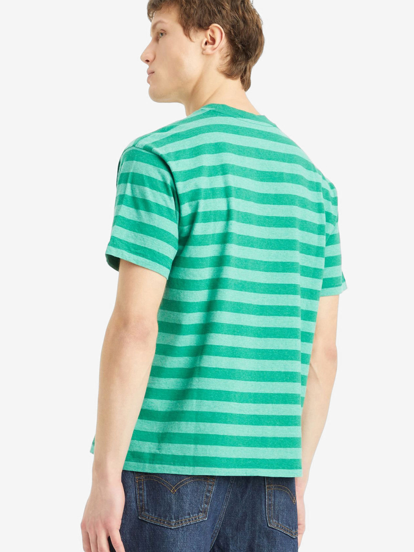 Мужская зеленая футболка в полоску модель A0637;0106 Фото