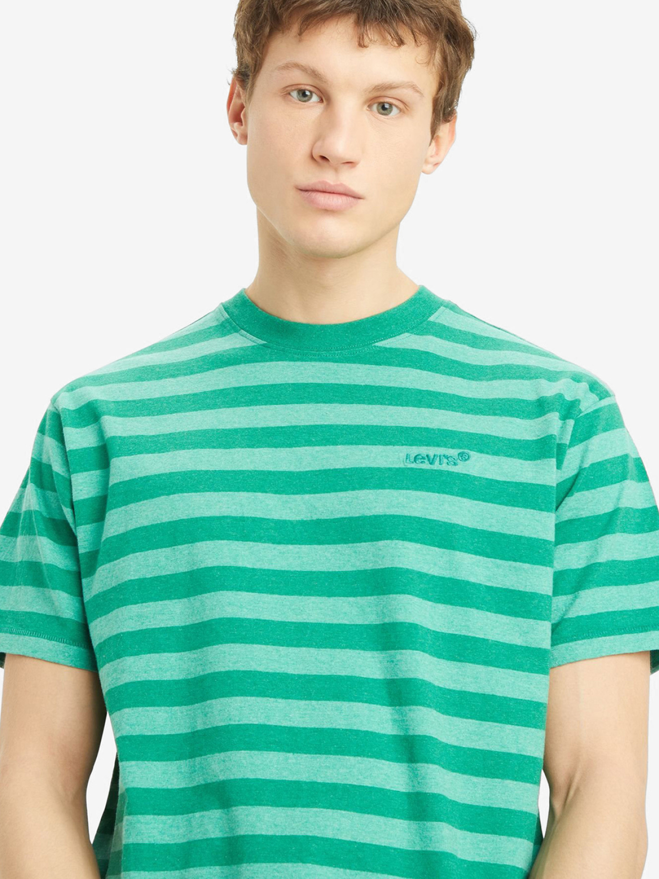 Мужская зеленая футболка в полоску модель A0637;0106 Фото