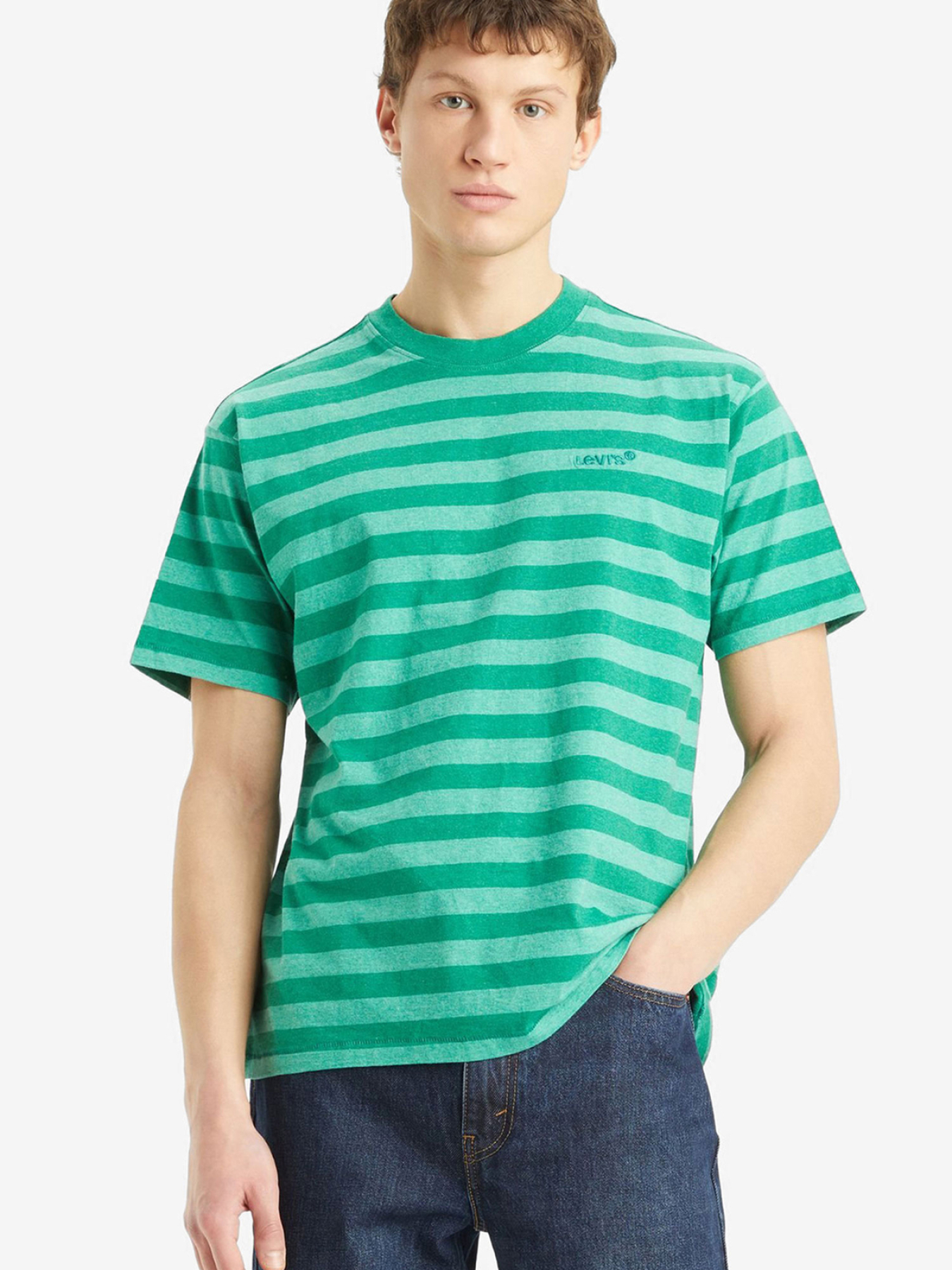 Мужская зеленая футболка в полоску модель A0637;0106 Фото