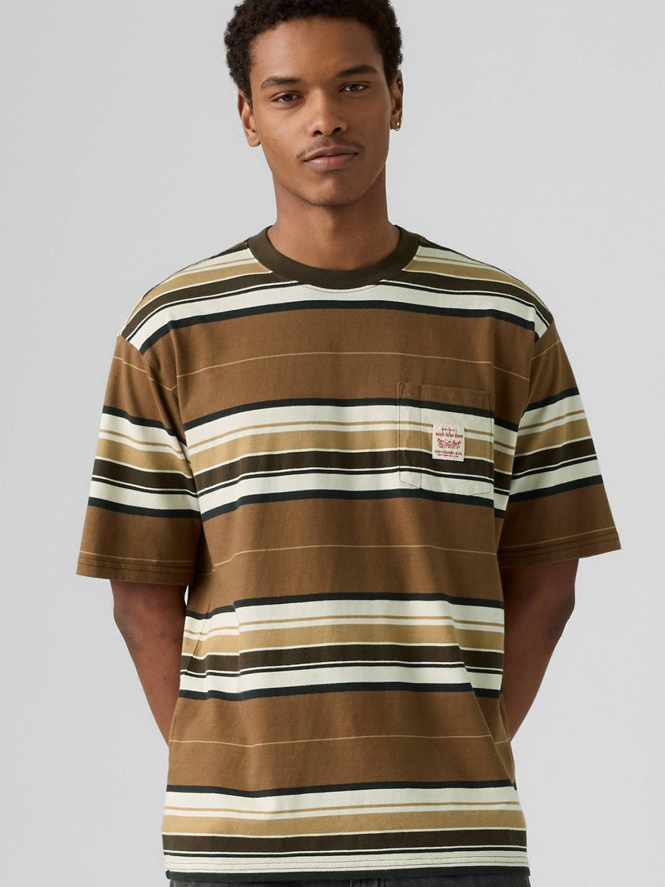 Чоловіча бежева футболка у смужку модель A5850;0019 Фото
