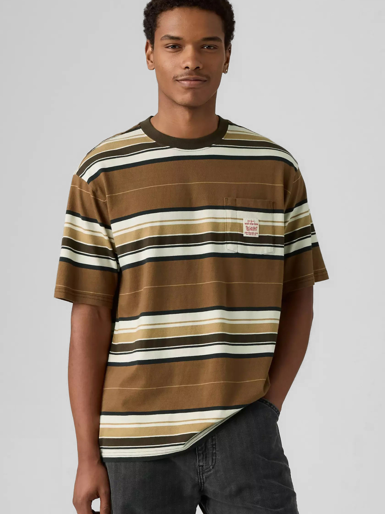 Чоловіча бежева футболка у смужку модель A5850;0019 Фото