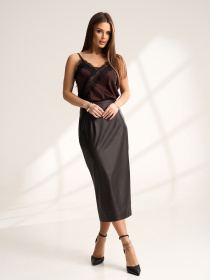 Спідниця міді ISSA Plus модель 15531_темно-коричневый Фото