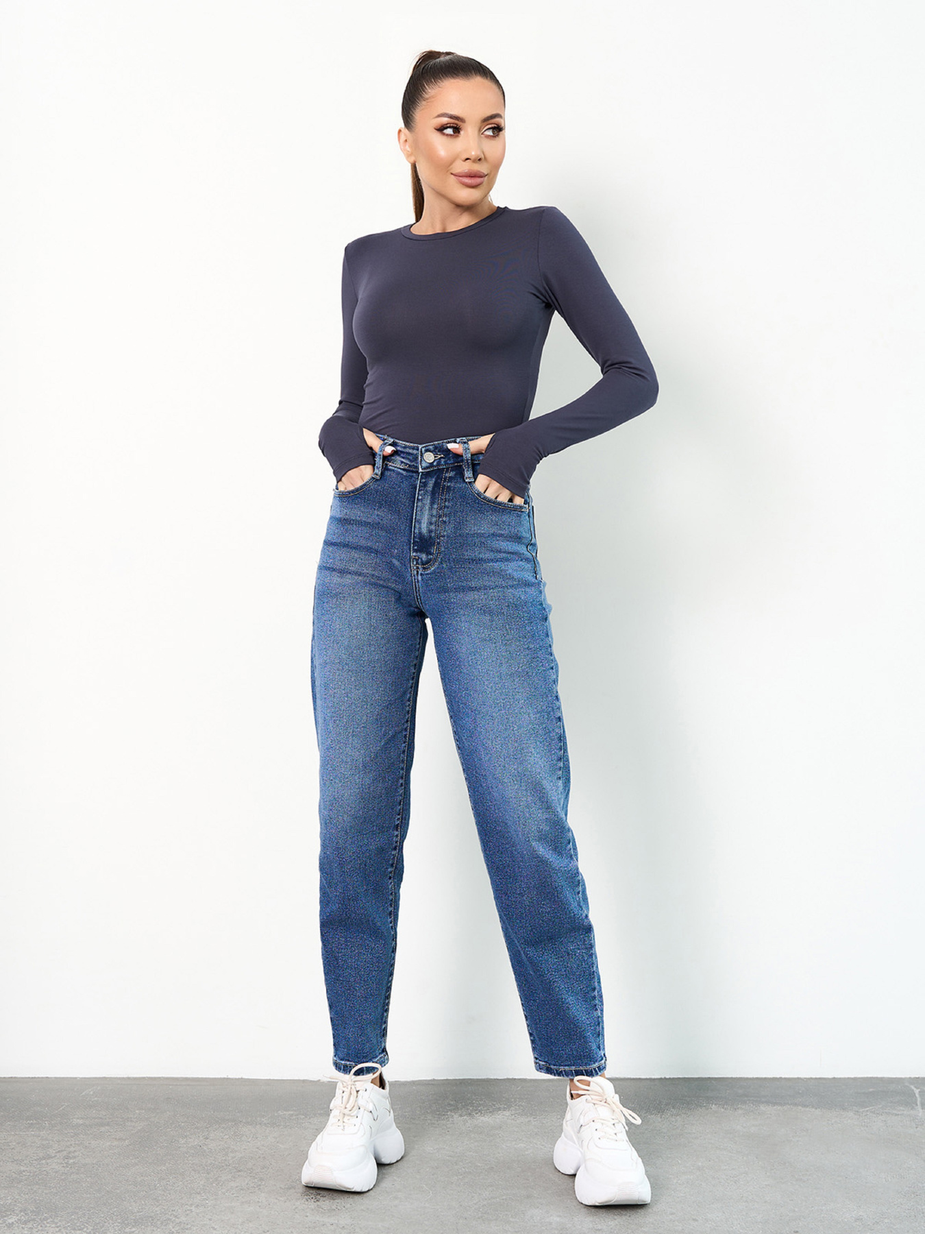 Джинсы мом ISSA Plus модель WN20-729_синий Фото