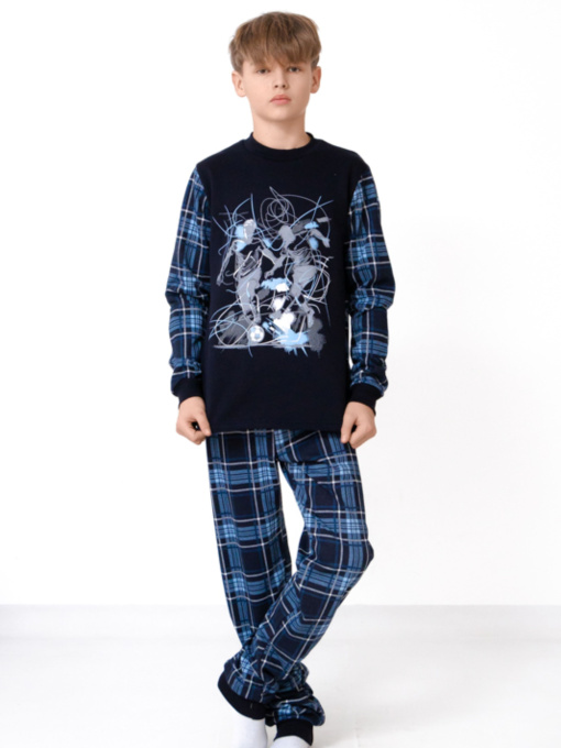 Утеплена піжама для хлопчика (кофта та штани) з малюнком, Темно-синій Носи Своє (6076-024-33-1-2) модель 6076-024-33-1-2-futbol-kltinka-chorn-sinj-blakitnij Фото