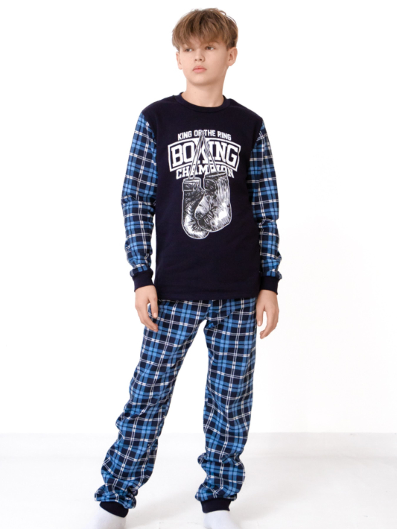 Утеплена піжама для хлопчика (штани+кофта) з принтом, Темно-синій Носи Своє (6076-024-33-1-1) модель 6076-024-33-1-1-kltinka-chornilxno-sinj-blij Фото
