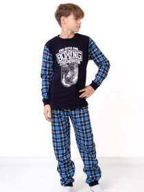 Утеплена піжама для хлопчика (штани+кофта) з принтом, Темно-синій Носи Своє (6076-024-33-1-1) модель 6076-024-33-1-1-kltinka-chornilxno-sinj-blij Фото